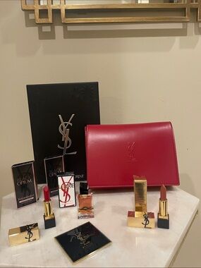 Yves Saint Laurent Red Cosmetics Bag with Matching Lipstick Set And Fragrance